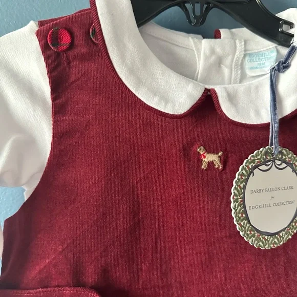 Edgehill Collection Burgundy Overalls with White Shirt